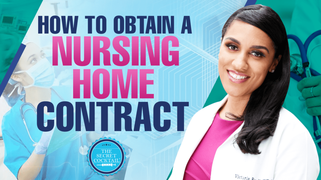 Woman of color posing with graphic art and text next to her saying “How to obtain a nursing home contract”